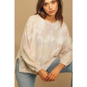 $88 Found Womens Step Hem Cozy Sweatshirt Medium Blush Rose Tie Dye Size Small